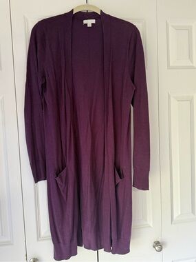 14th & Union Plum Open-Front Long Cardigan